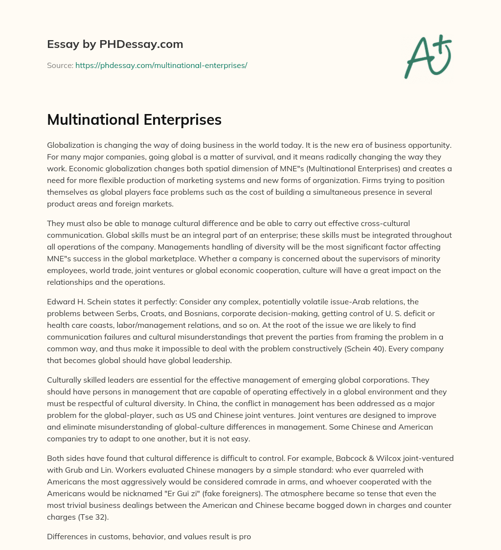 Multinational Enterprises essay
