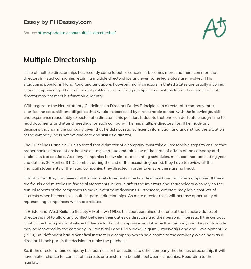 Multiple Directorship essay