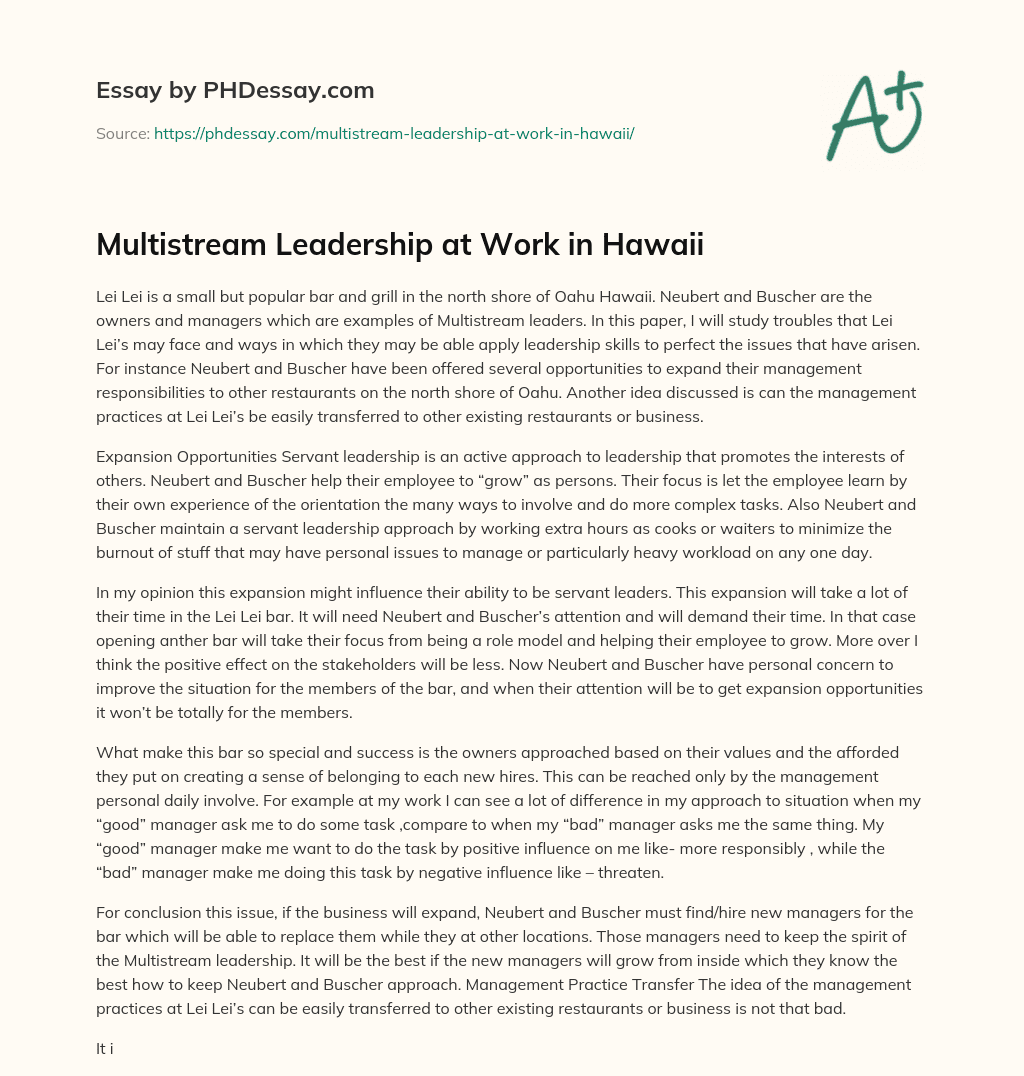 Multistream Leadership at Work in Hawaii essay
