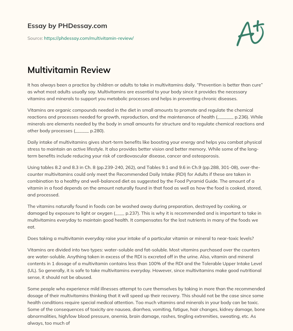 Multivitamin Review essay