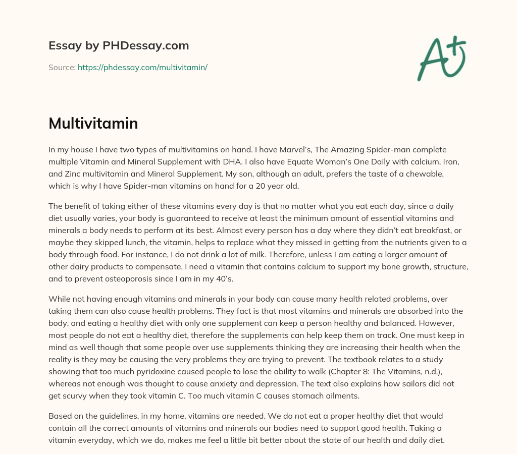 The Importance of Multivitamins for Daily Health and Nutrition essay