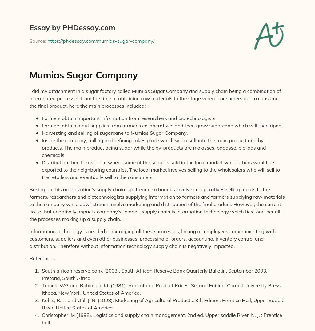 Mumias Sugar Company essay