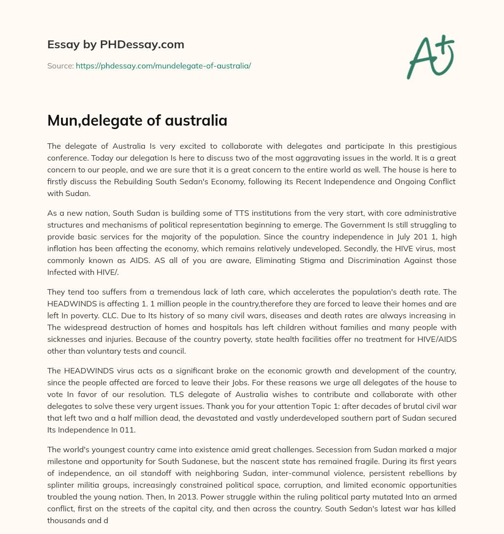 Mun,delegate of australia essay