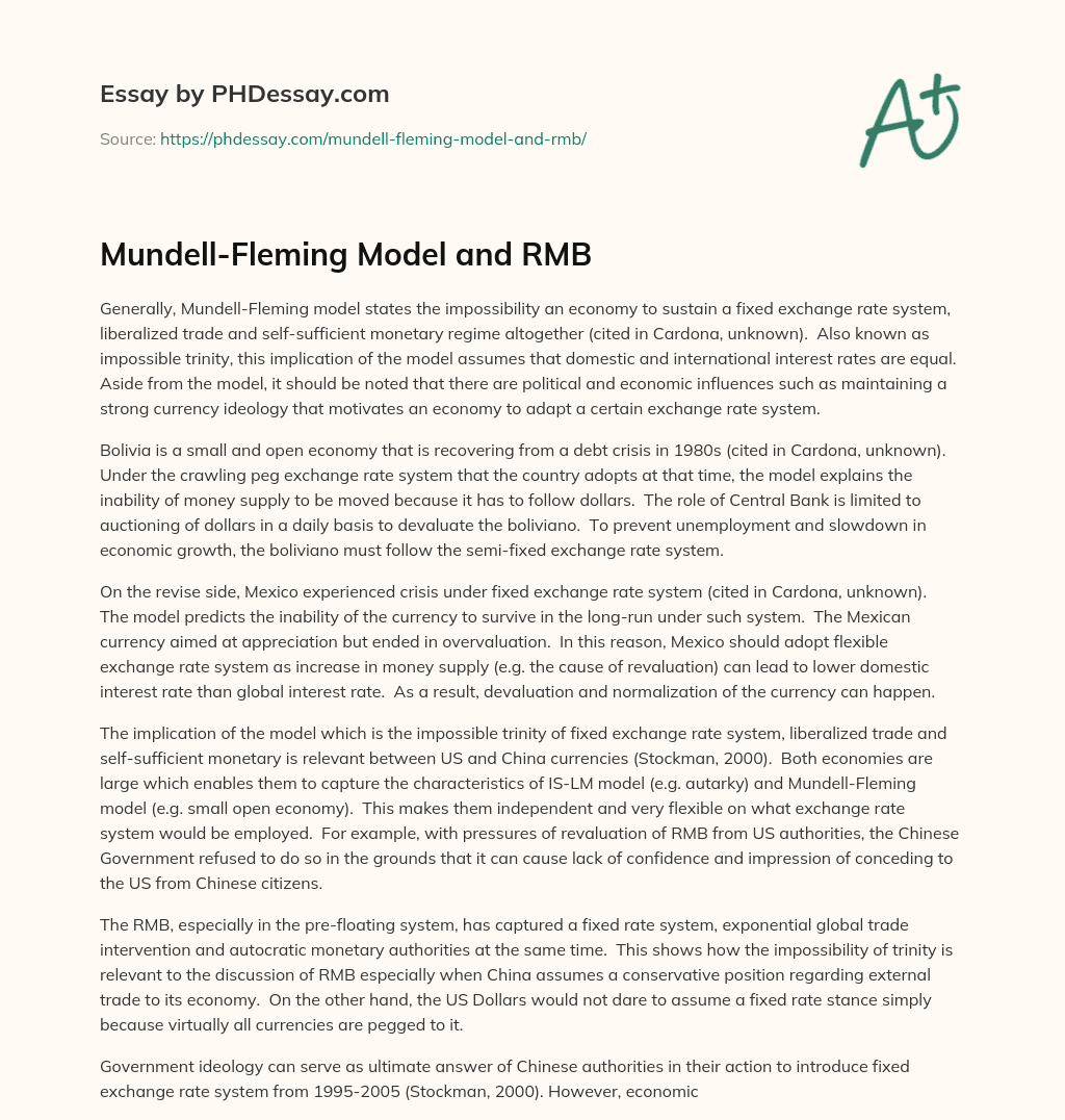 Mundell-Fleming Model and RMB essay