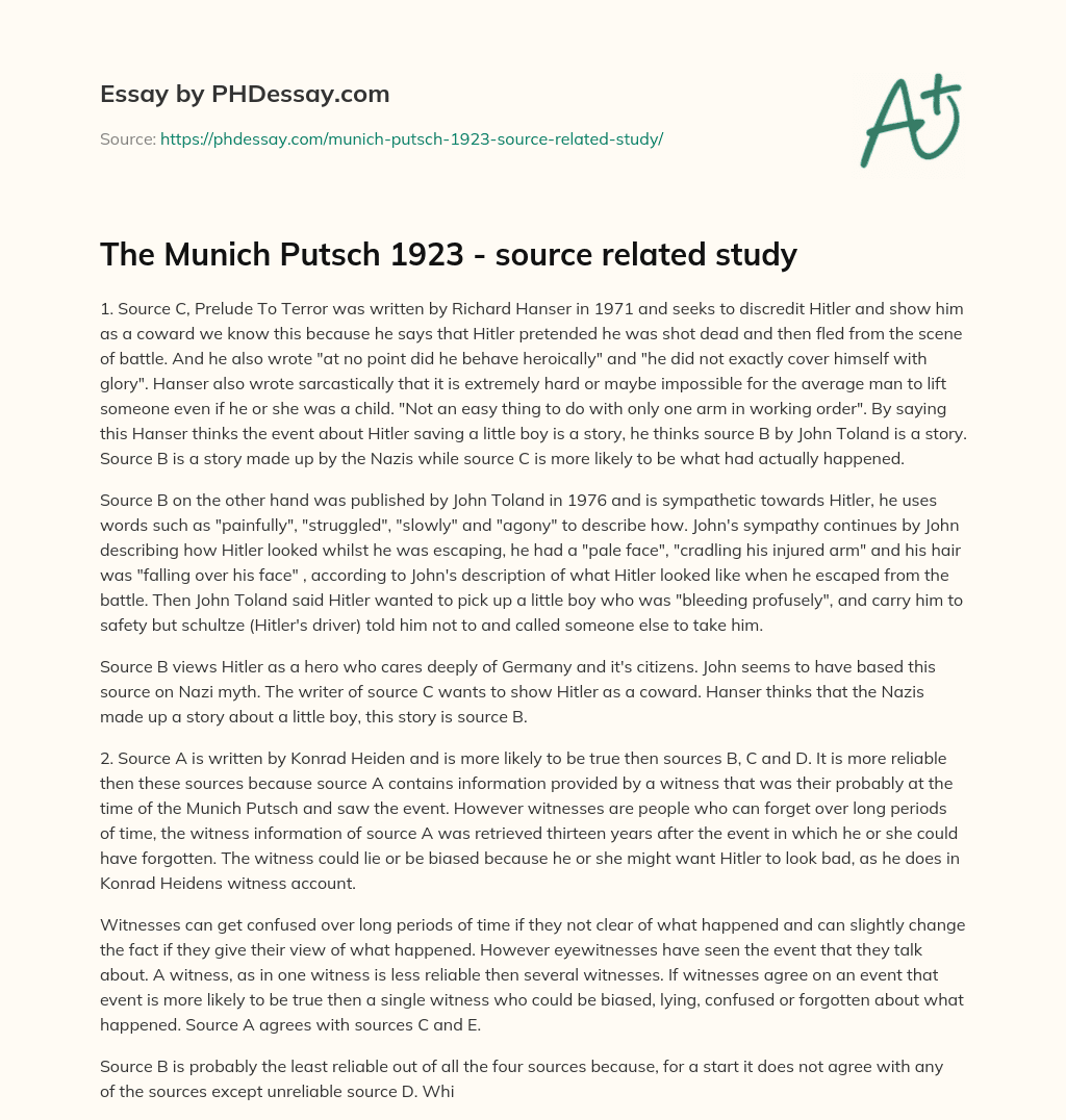 The Munich Putsch 1923 – source related study essay