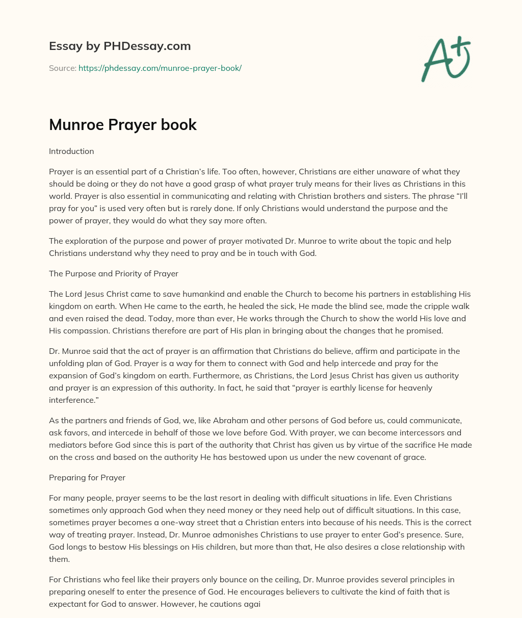 Munroe Prayer book essay