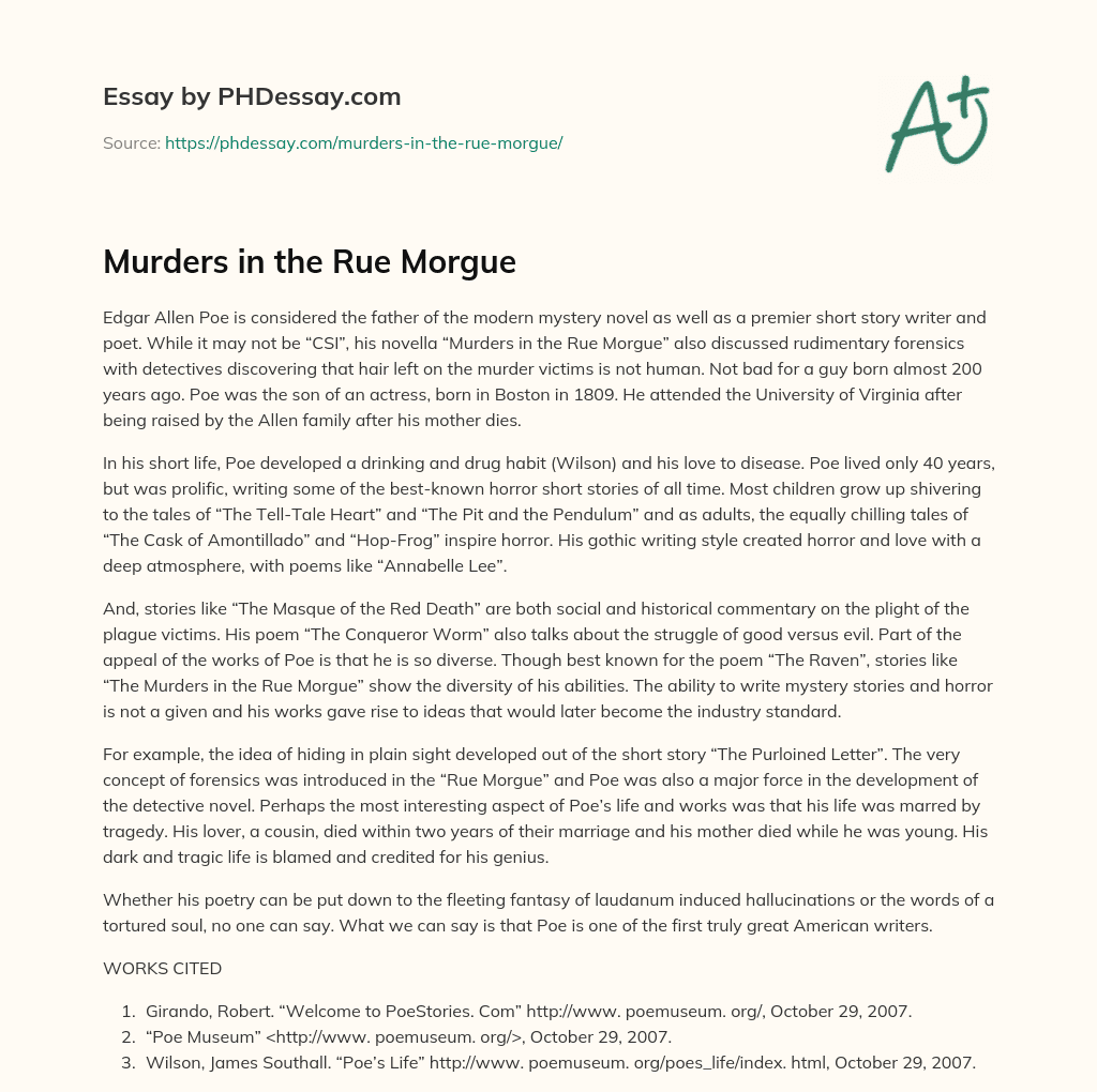 Murders in the Rue Morgue essay
