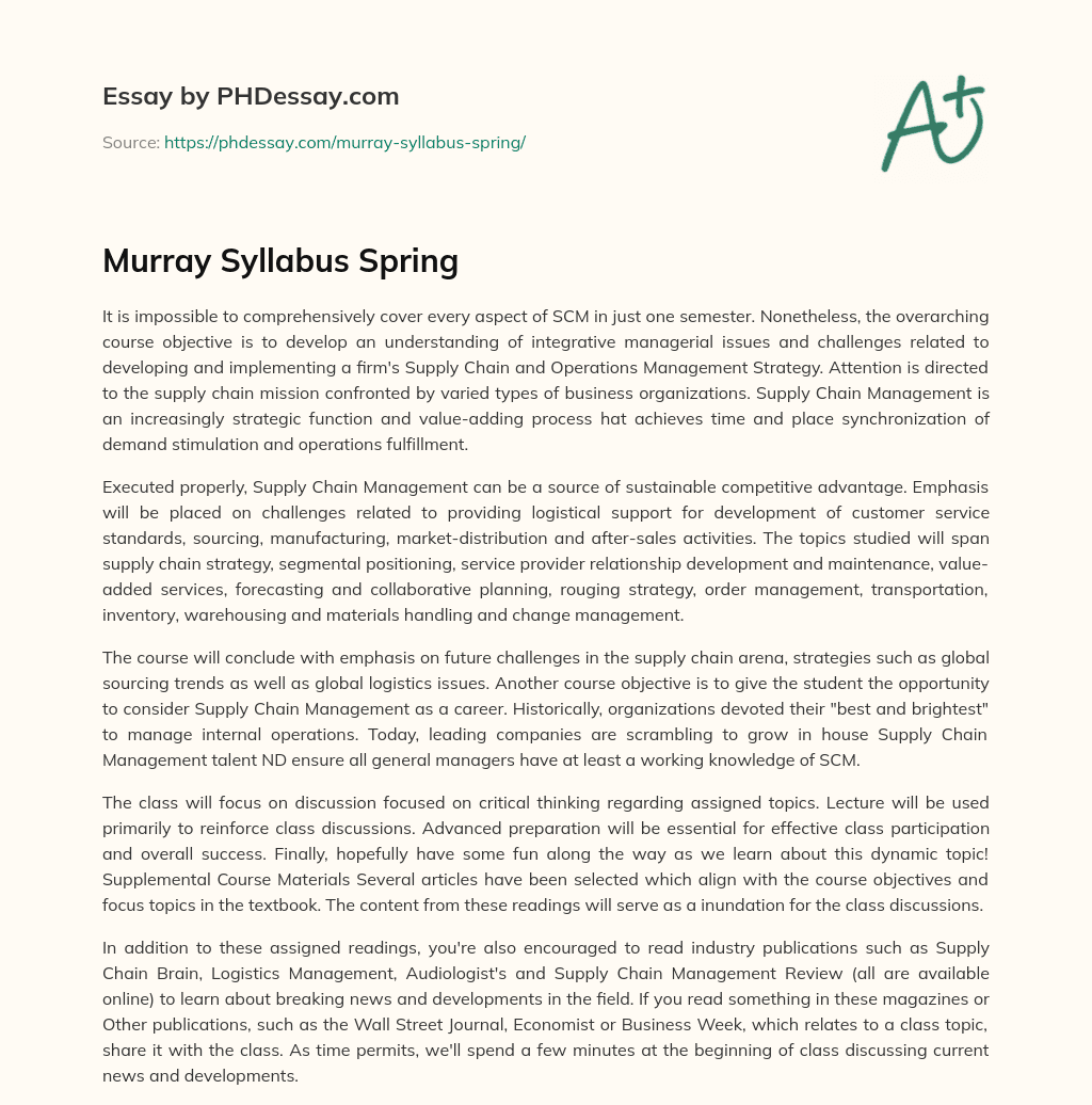 Murray Syllabus Spring essay