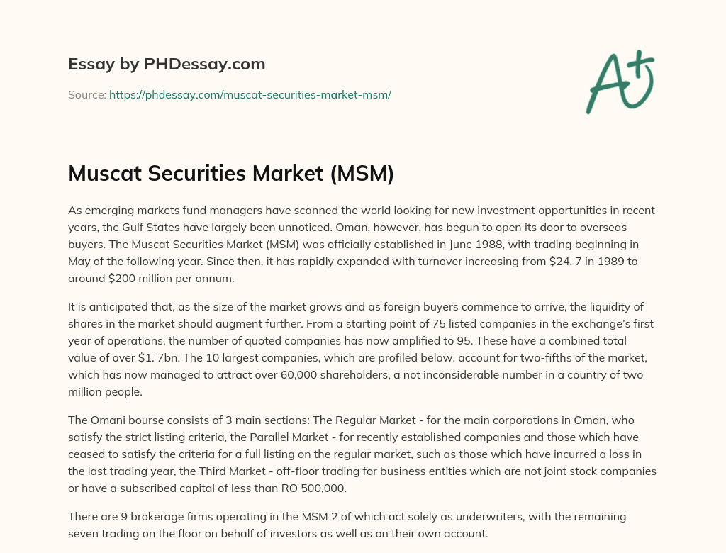Muscat Securities Market (MSM) essay