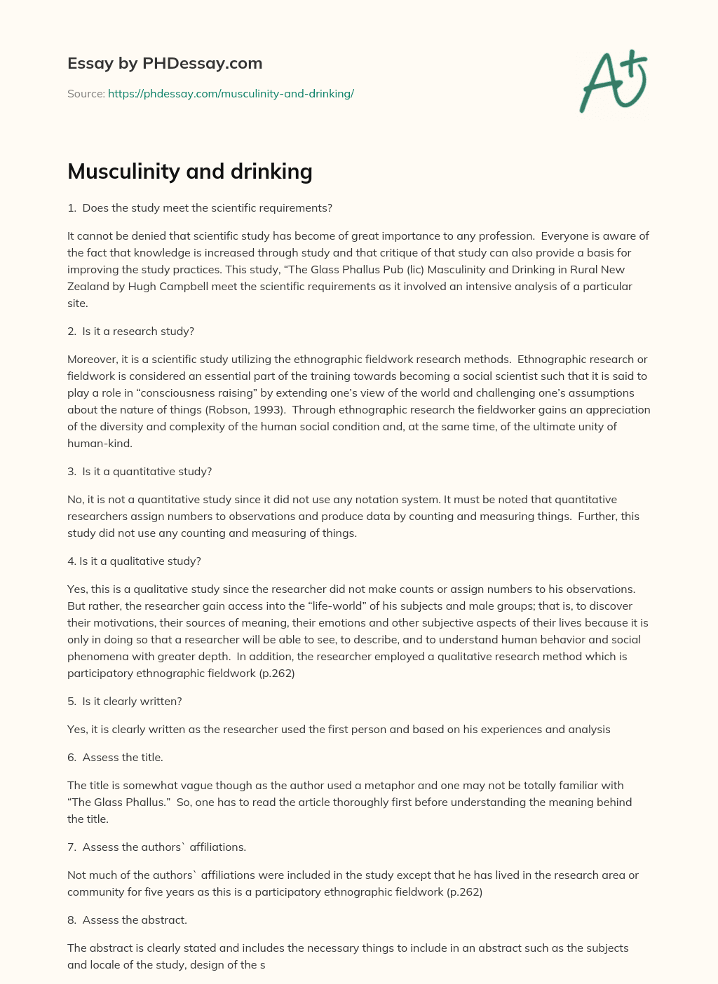 Musculinity and drinking essay