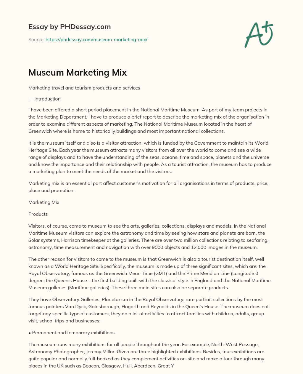 Museum Marketing Mix essay