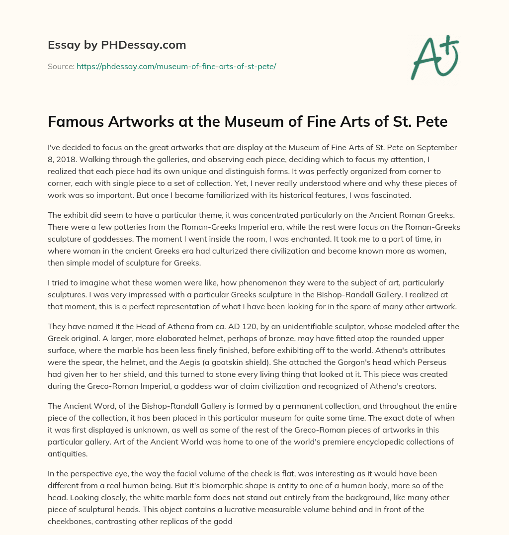 Famous Artworks at the Museum of Fine Arts of St. Pete essay