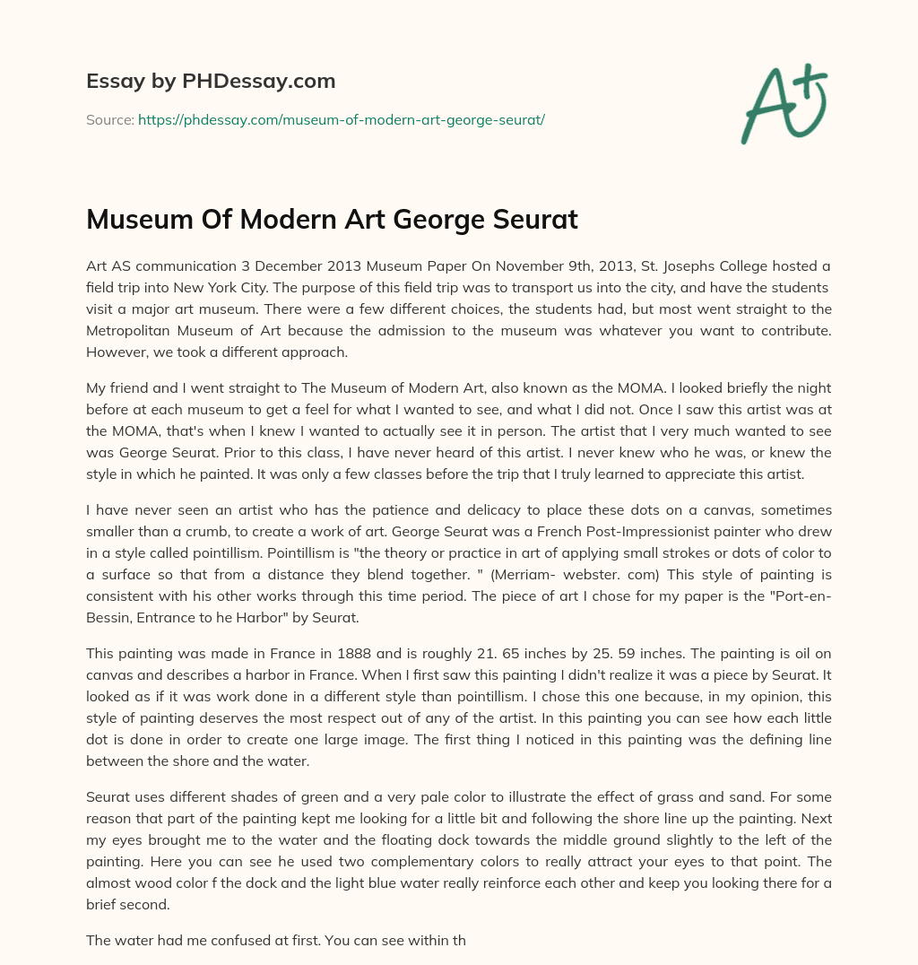Museum Of Modern Art George Seurat essay