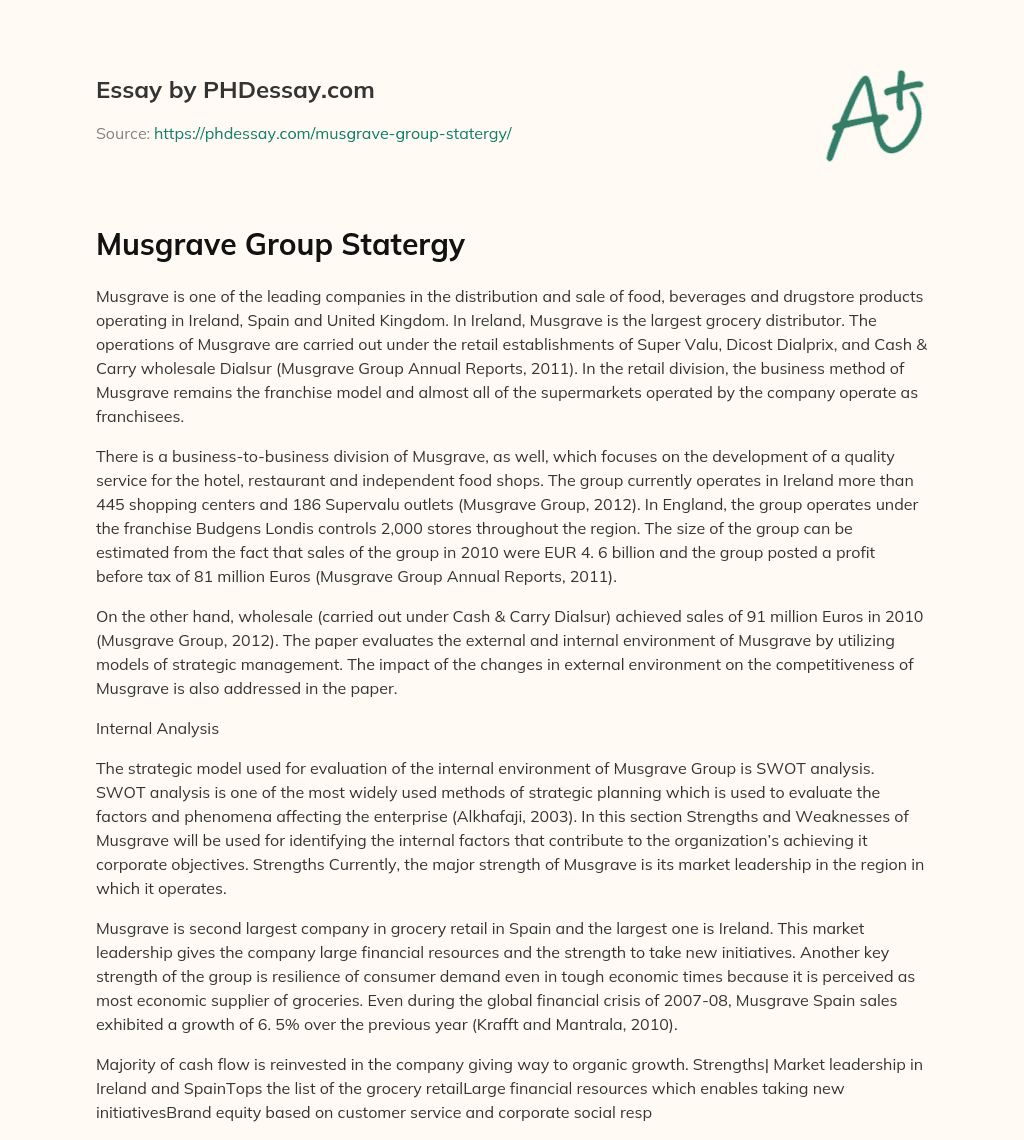 Musgrave Group Statergy essay
