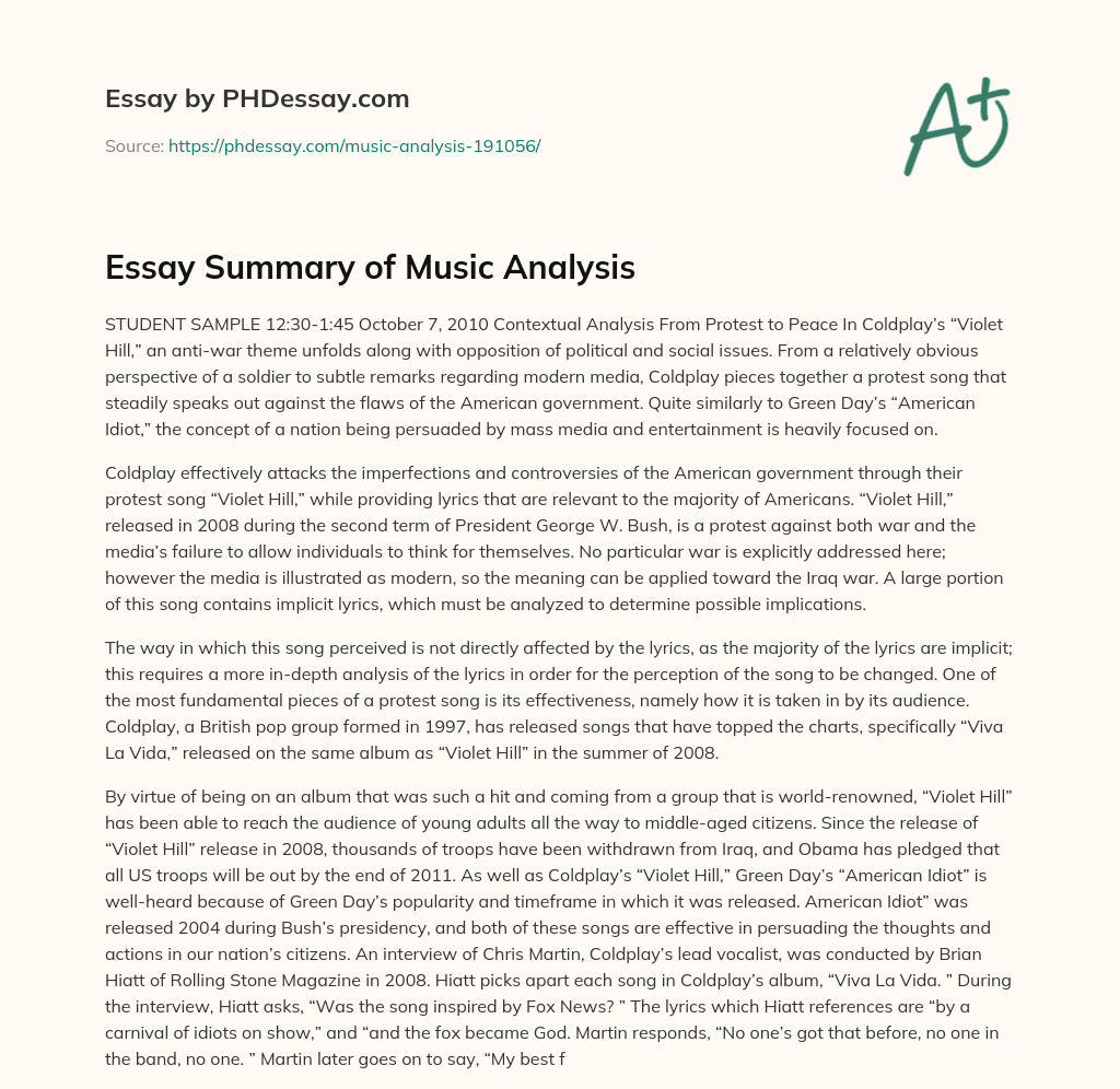 Essay Summary of Music Analysis essay