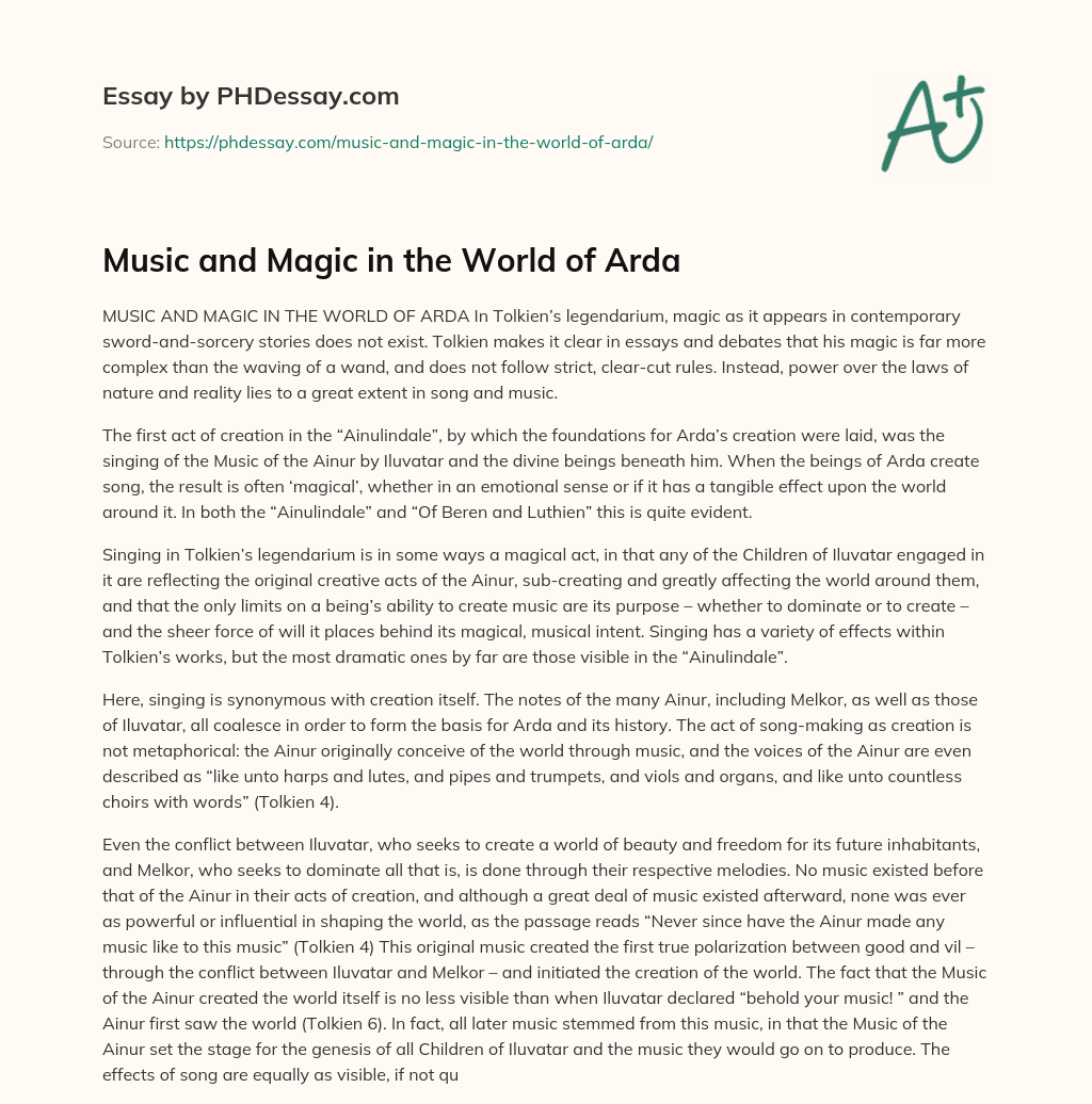 Music and Magic in the World of Arda essay