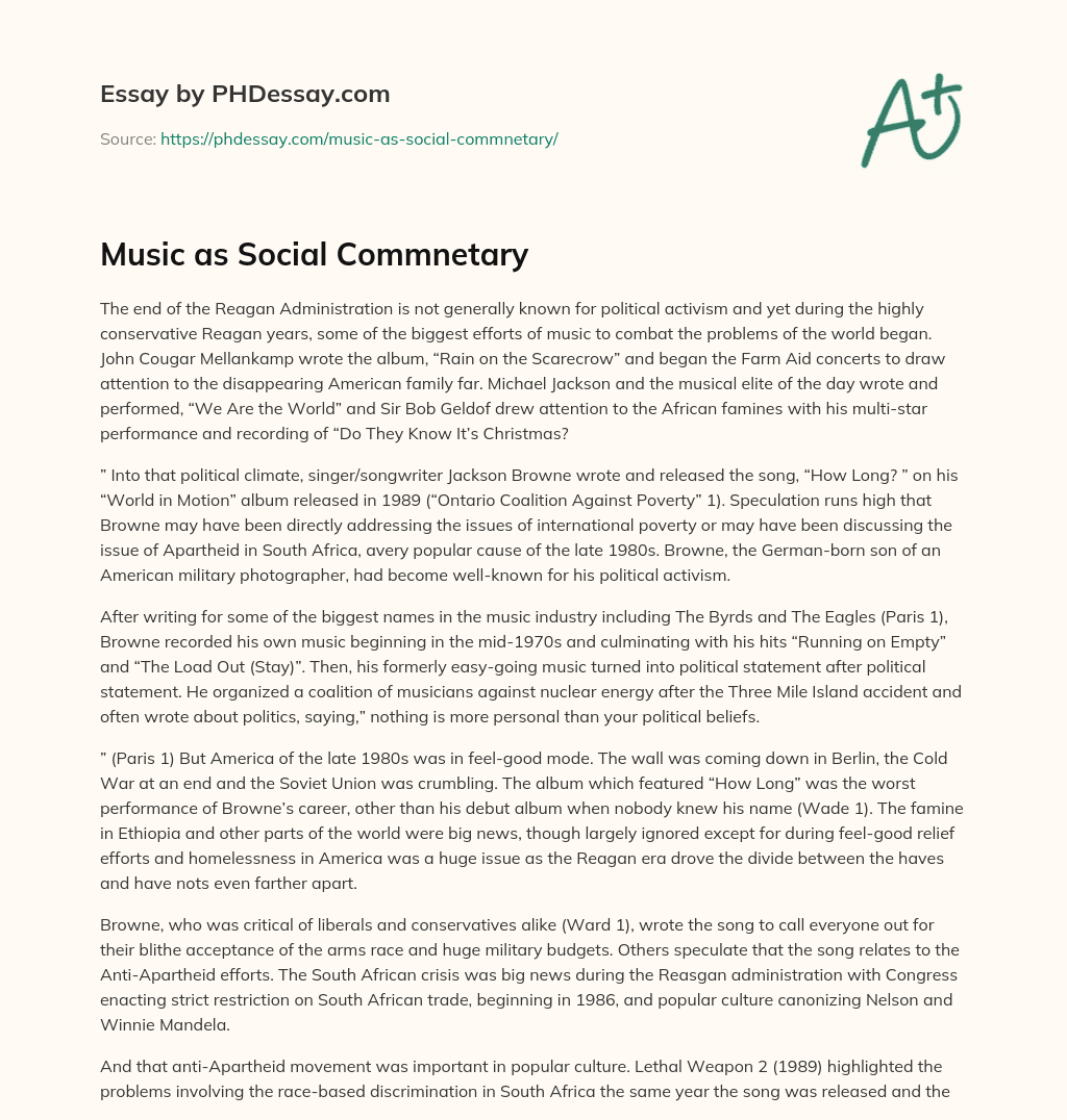 Music as Social Commnetary essay