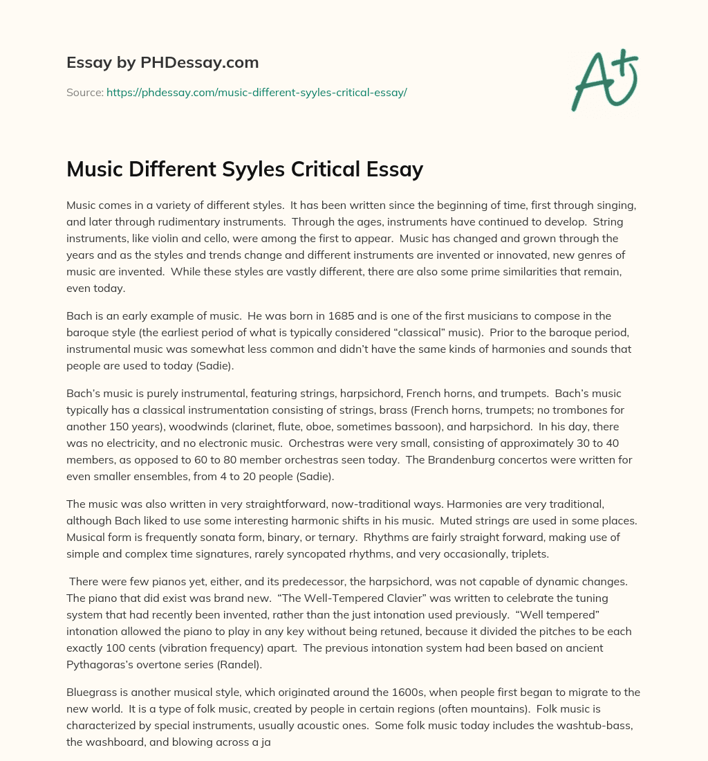 Music Different Syyles Critical Essay essay