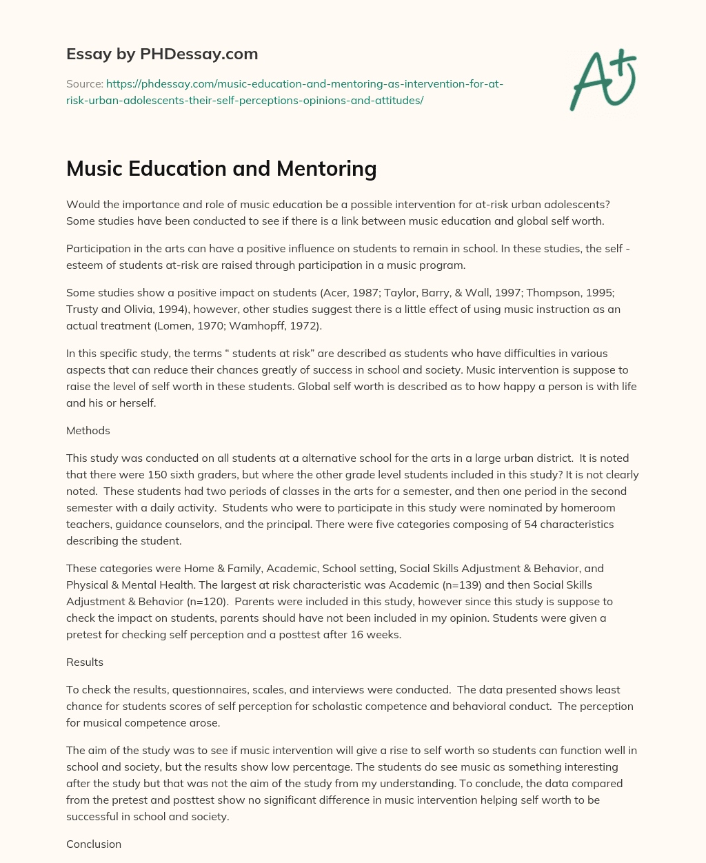 Music Education and Mentoring essay