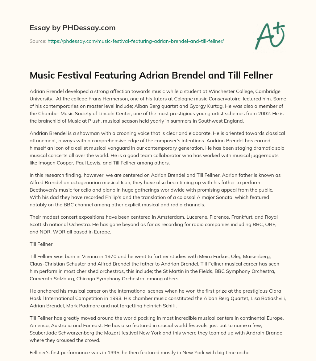 Music Festival Featuring Adrian Brendel and Till Fellner essay