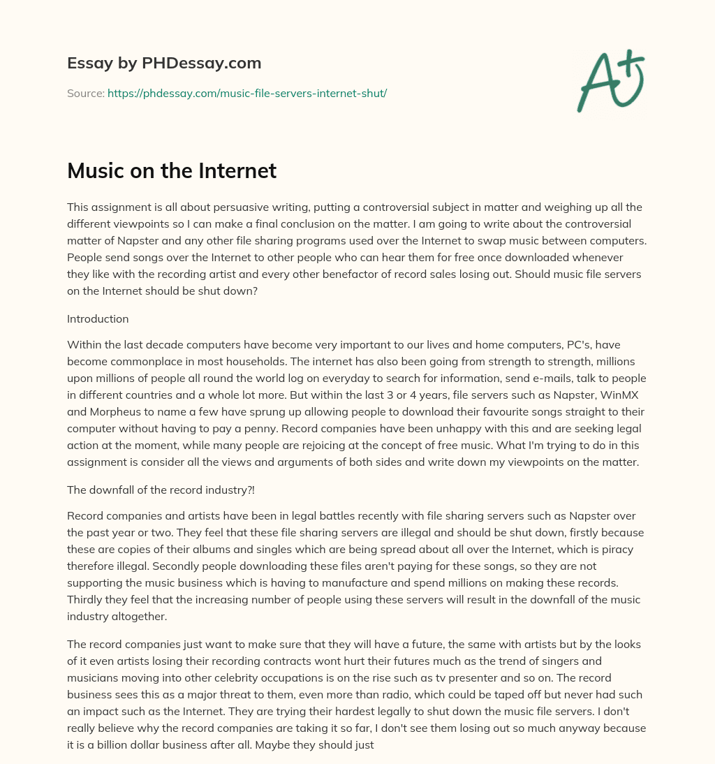 Music on the Internet essay