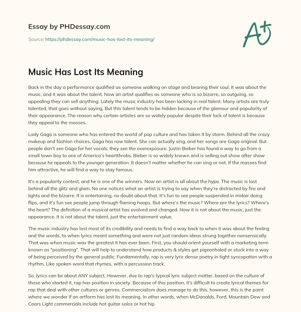 Music Has Lost Its Meaning essay