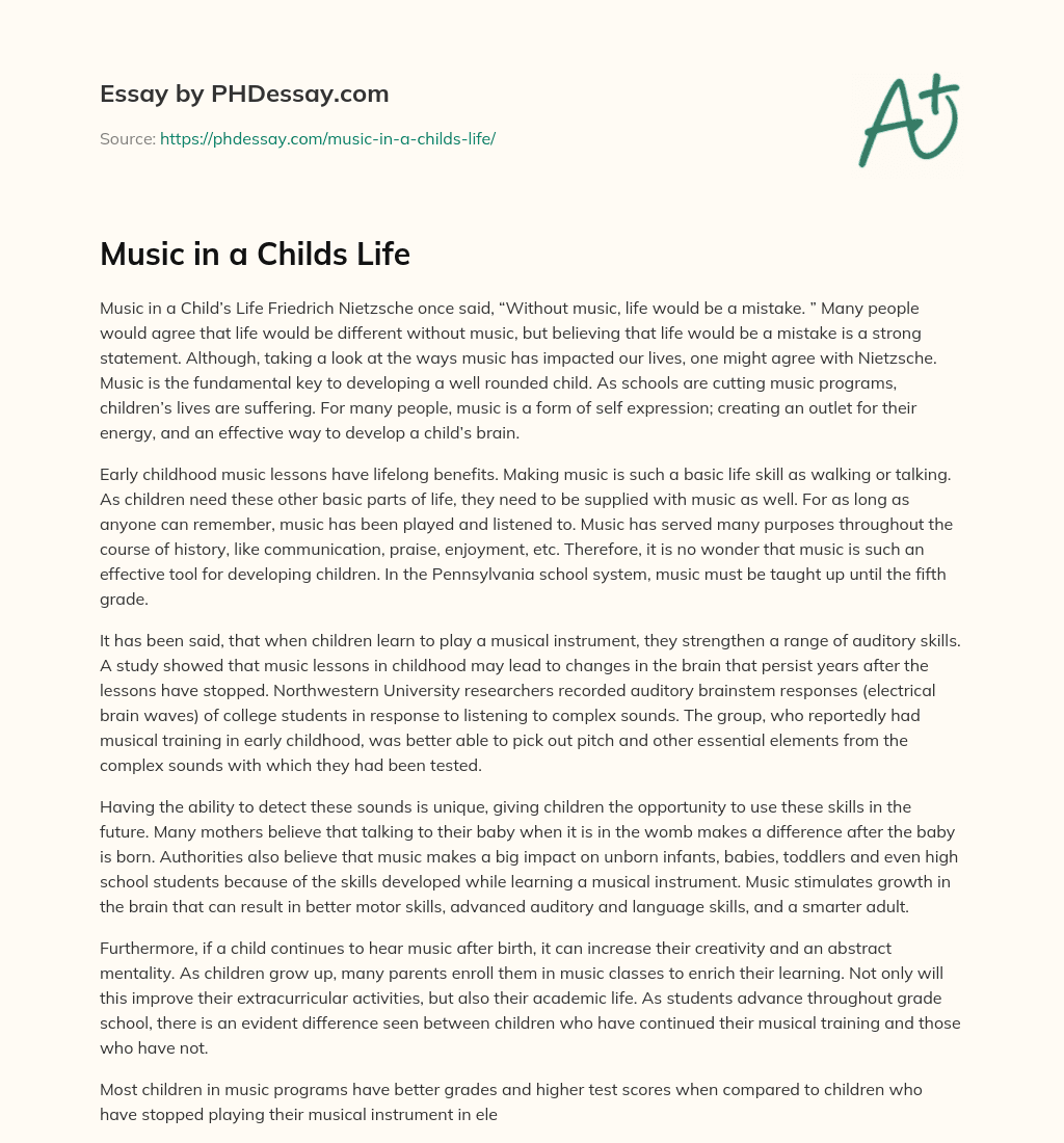 Music in a Childs Life essay