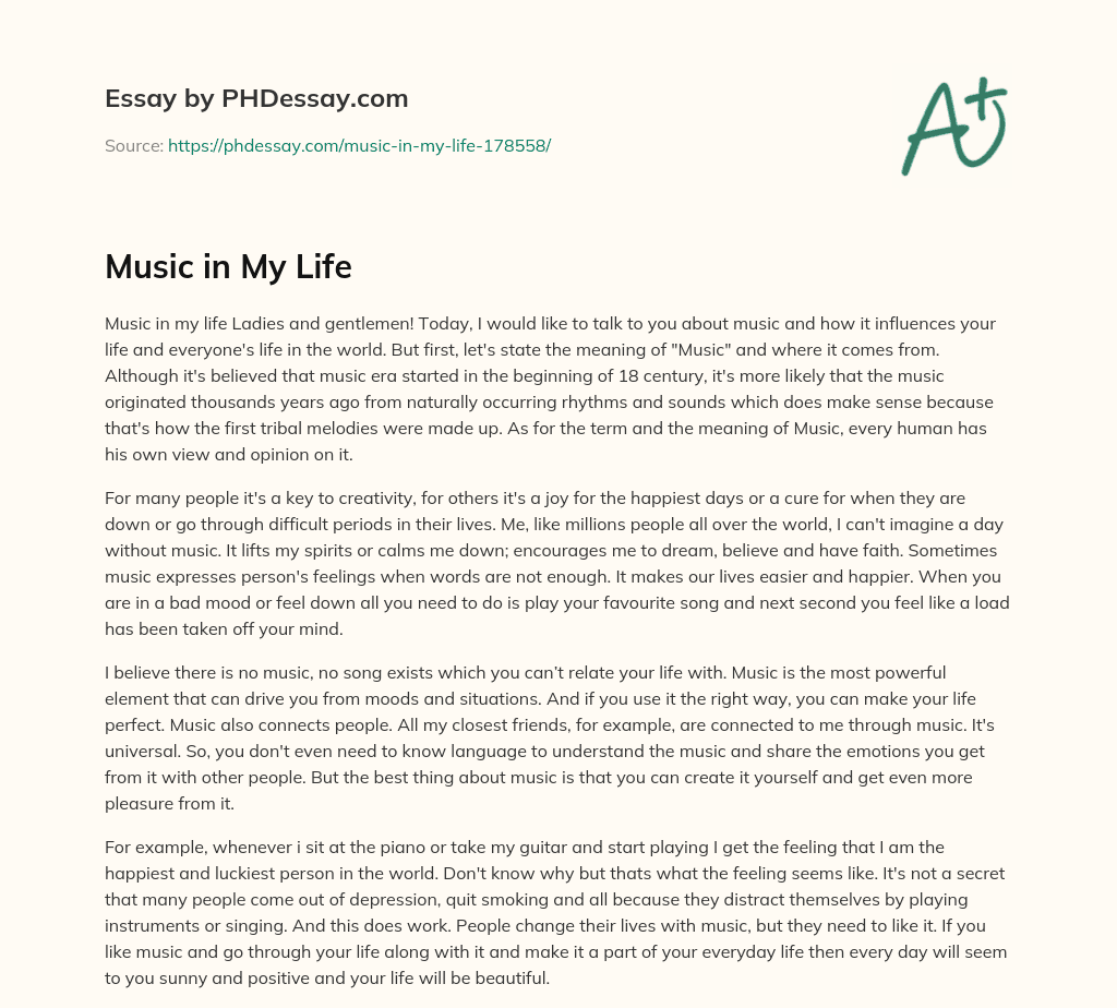 essay about music in my life