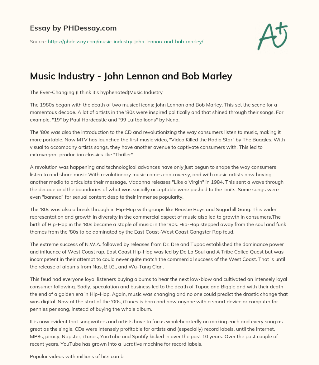 Music Industry – John Lennon and Bob Marley essay