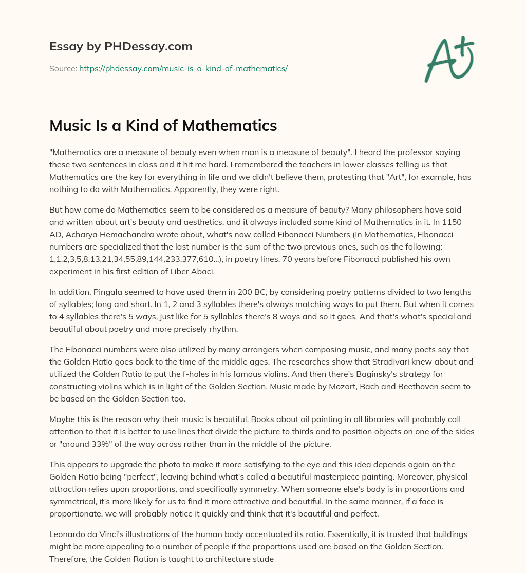 Music Is a Kind of Mathematics essay