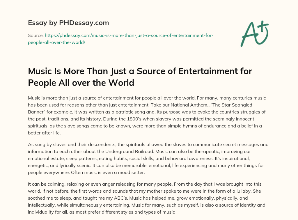 essay on music entertainment