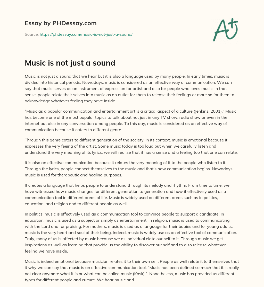 Music is not just a sound essay