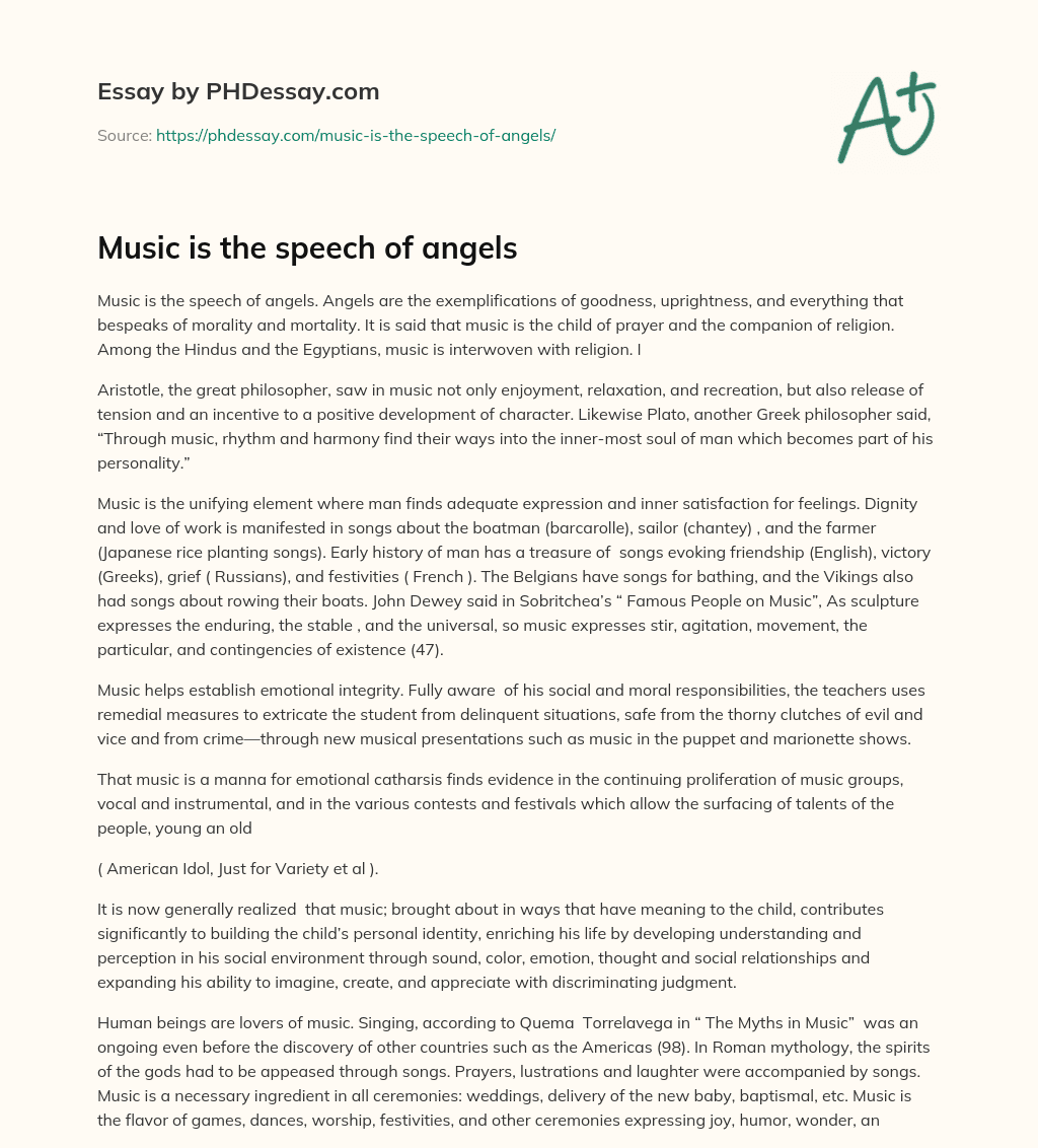 Music is the speech of angels essay