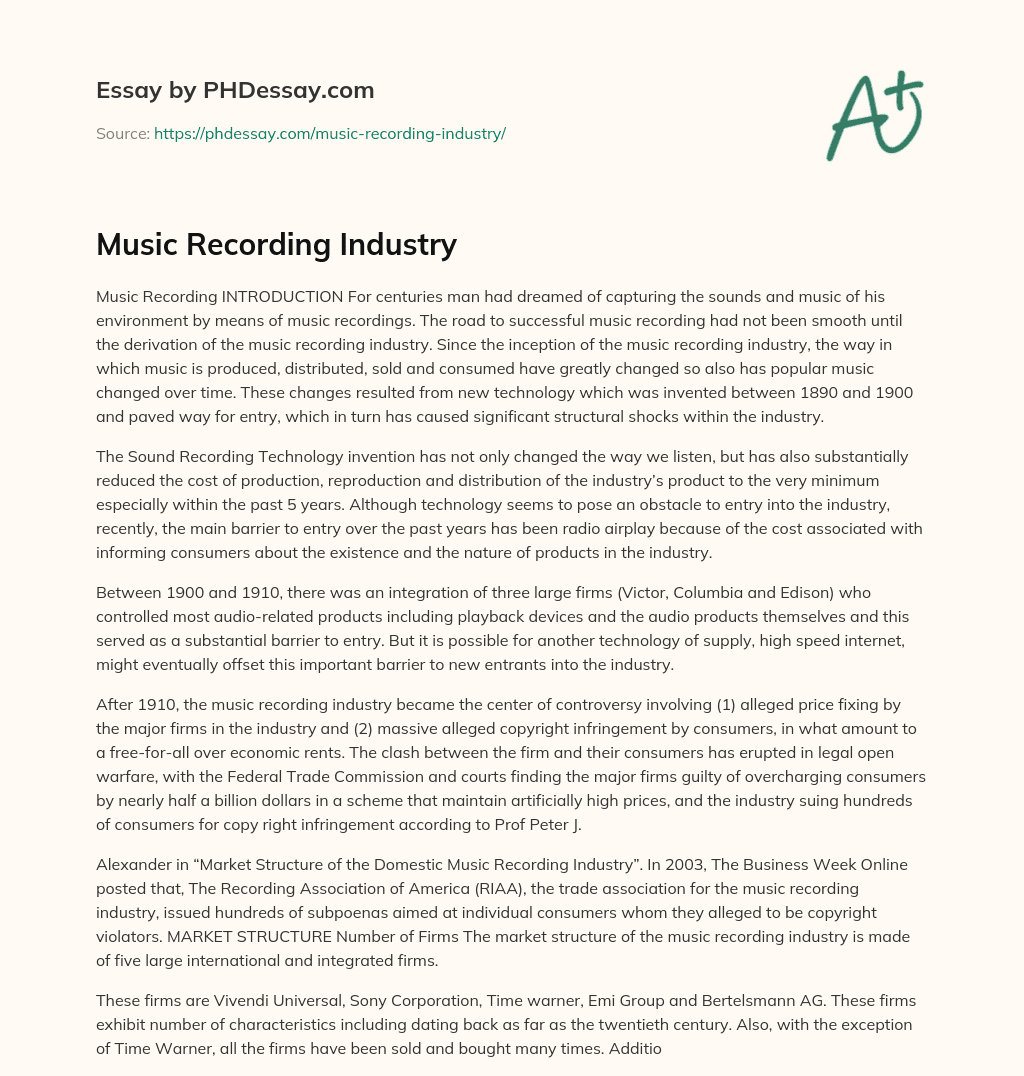 Music Recording Industry essay