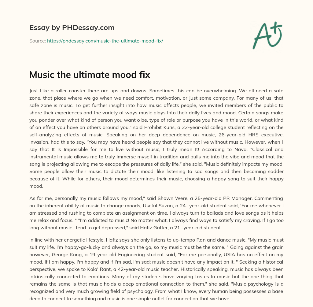 Music the ultimate mood fix essay
