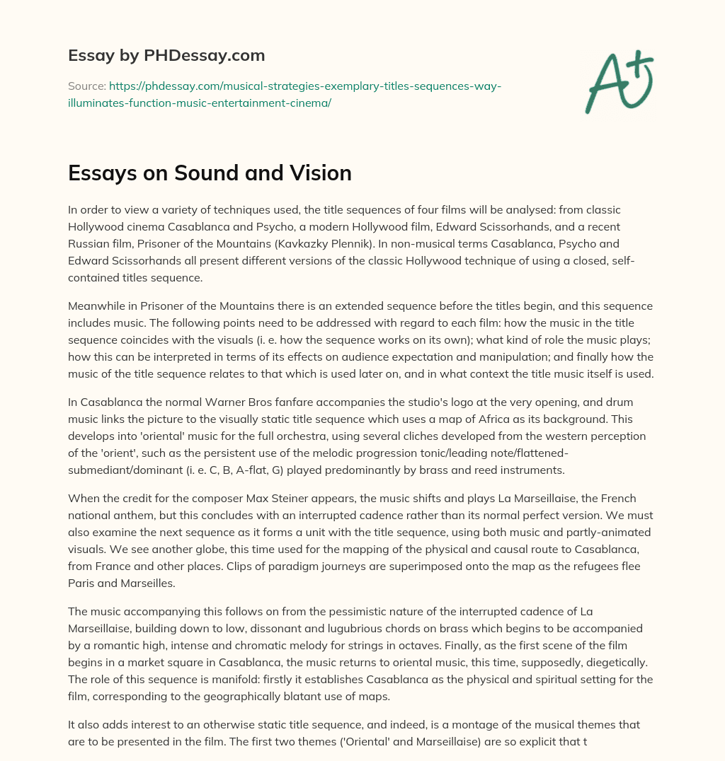 Essays on Sound and Vision essay