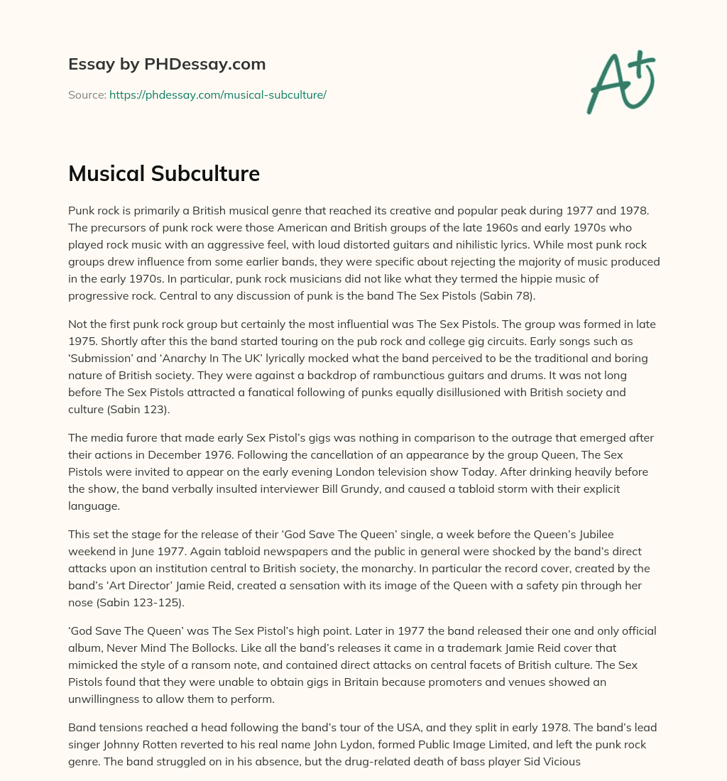 Musical Subculture essay