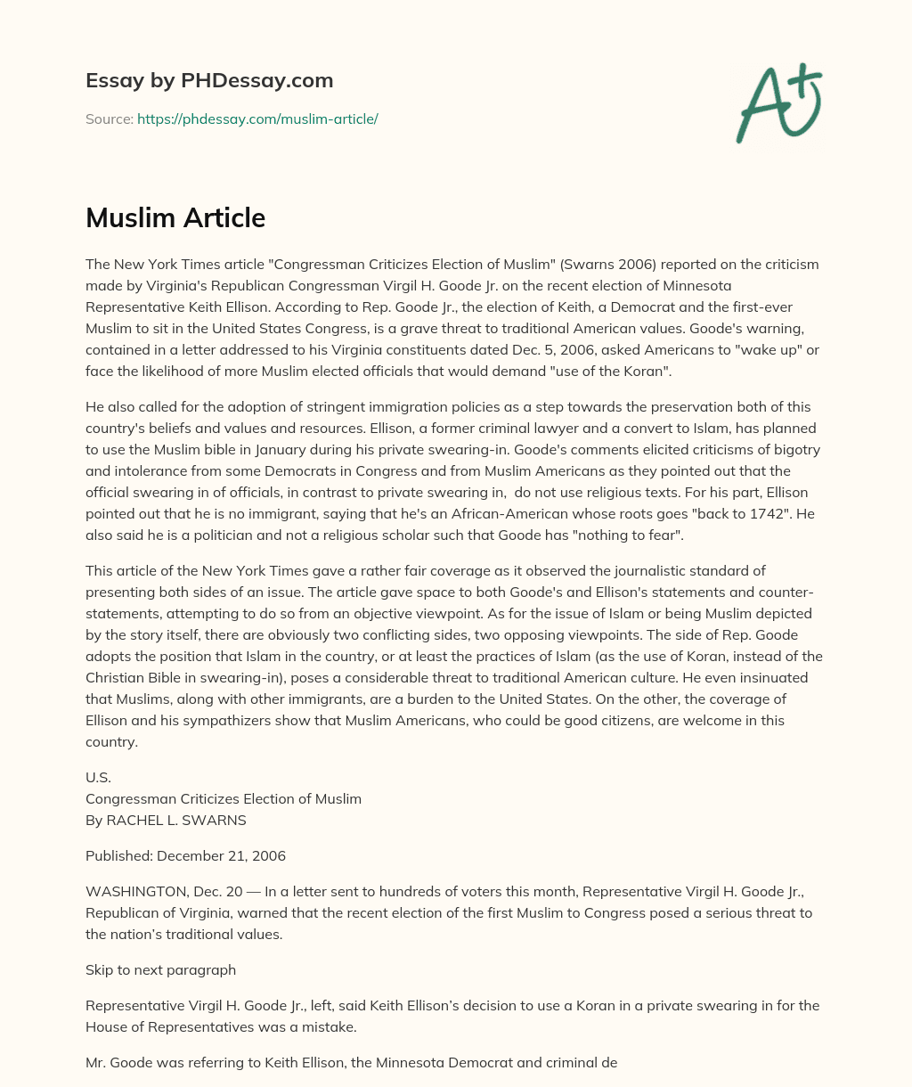 Muslim Article essay