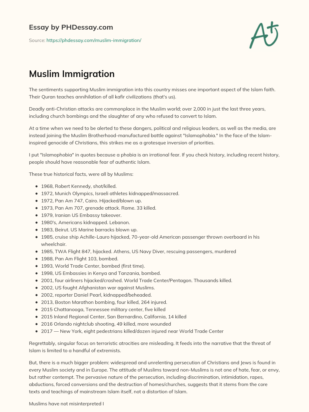 Muslim Immigration essay