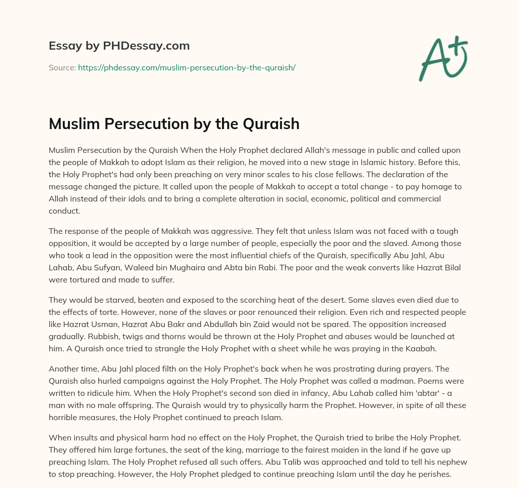 Muslim Persecution by the Quraish essay
