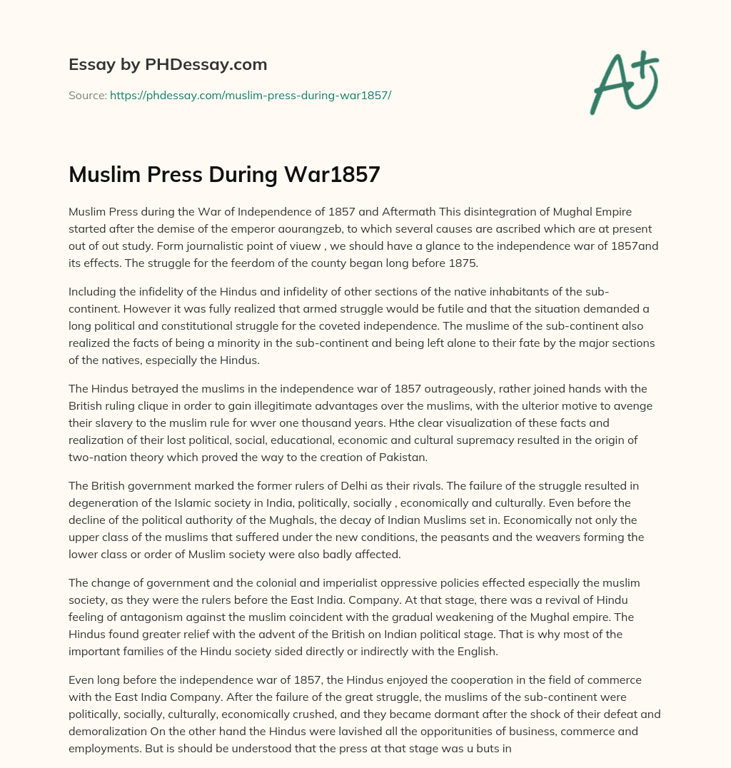 Muslim Press During War1857 essay