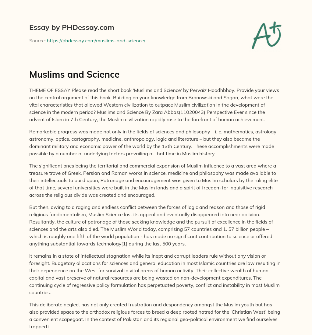 Muslims and Science essay