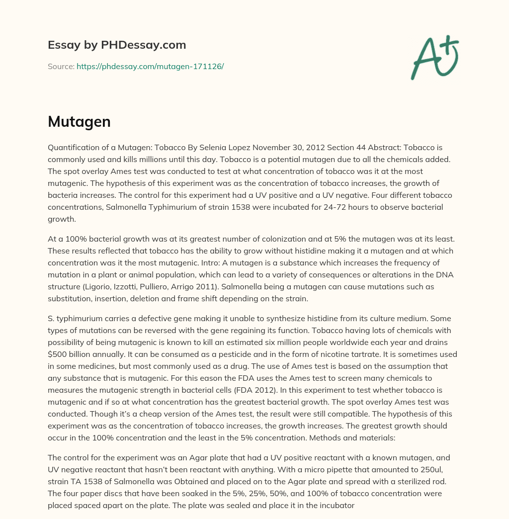 Quantifying Tobacco Mutagenicity through Ames Test essay