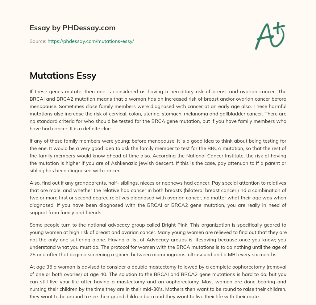 Hereditary Risk of Cancer and BRCA Gene Mutations essay