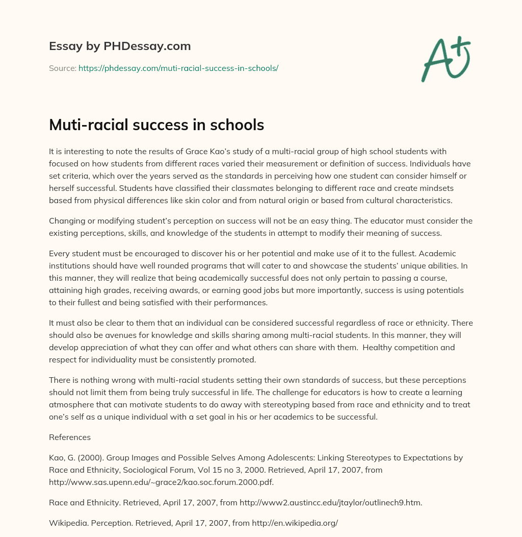 Muti-racial success in schools essay