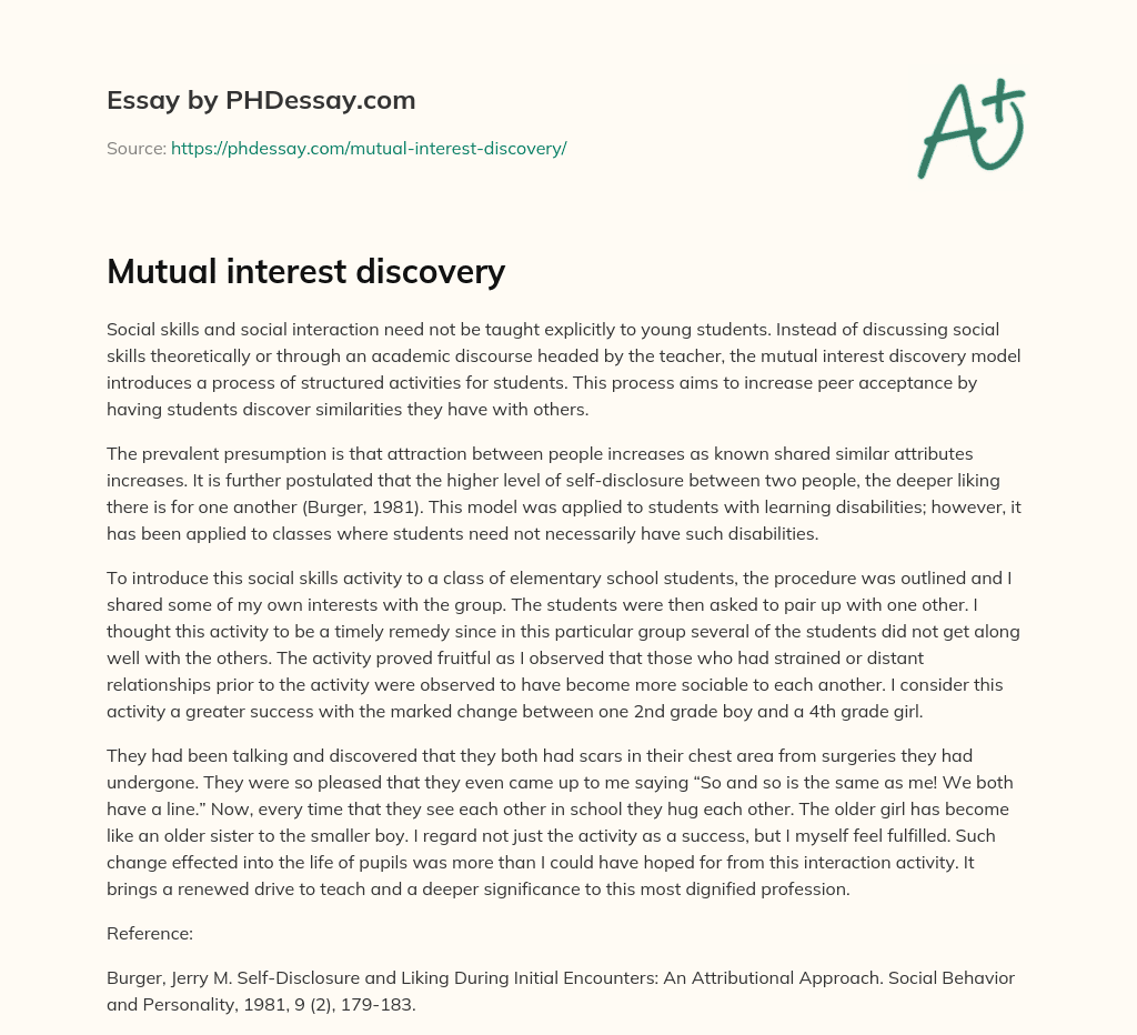 Mutual interest discovery essay
