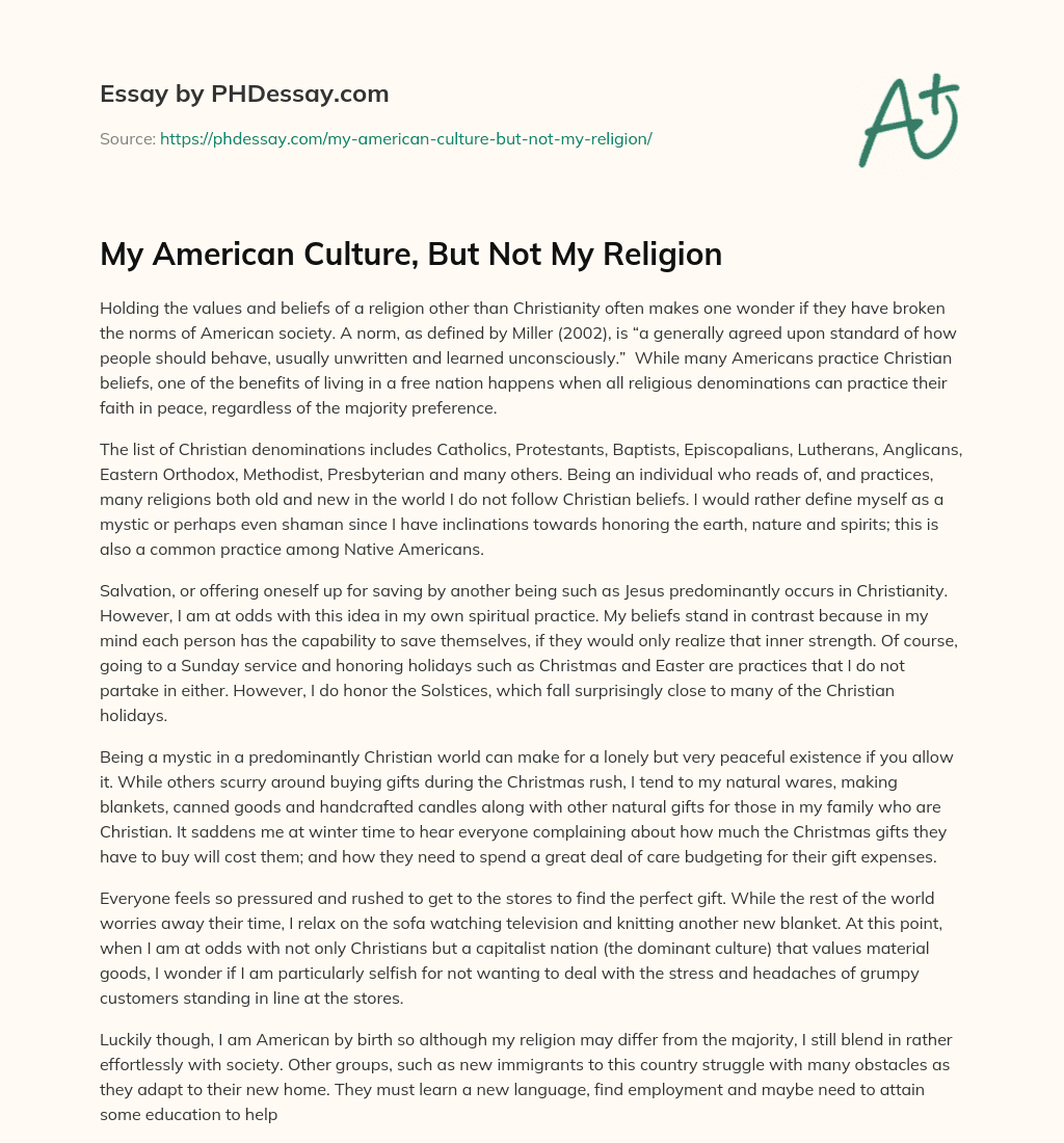 My American Culture, But Not My Religion essay