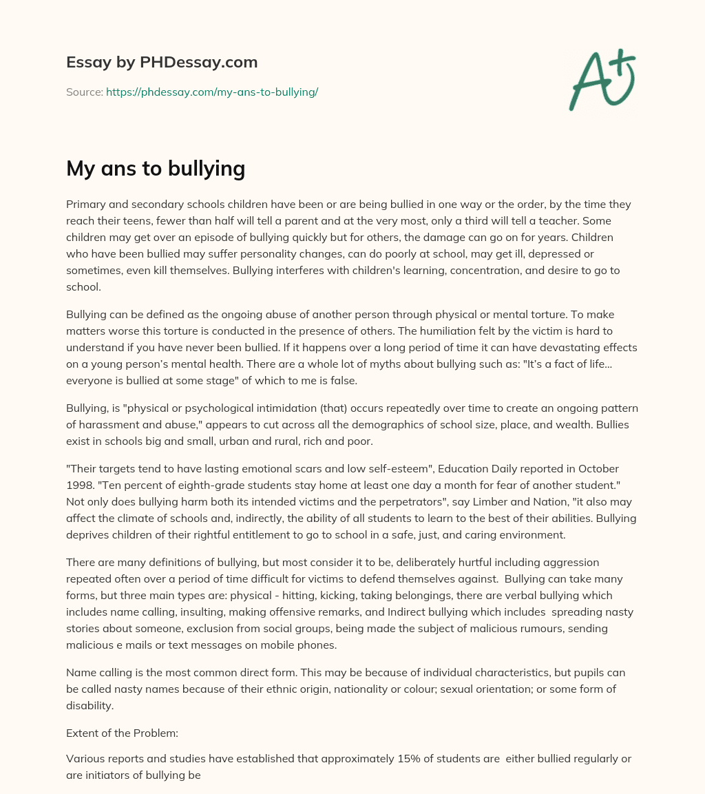 My ans to bullying essay