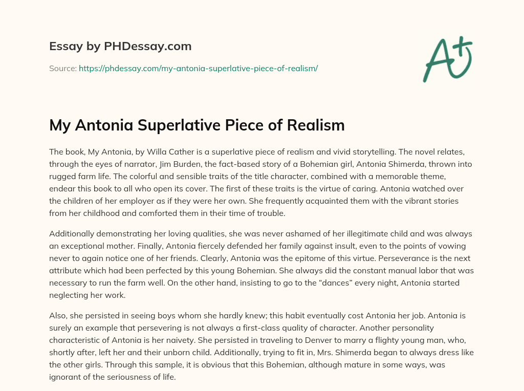 My Antonia Superlative Piece of Realism essay