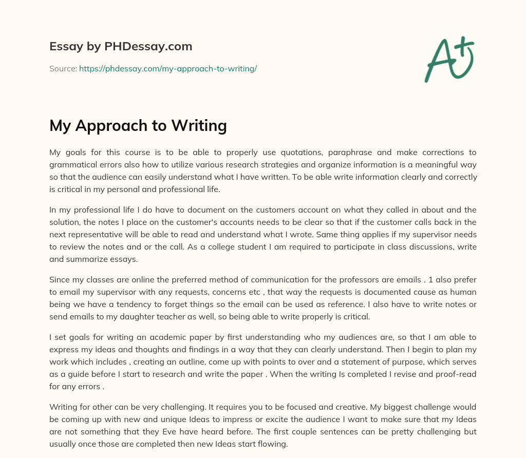 My Approach to Writing essay